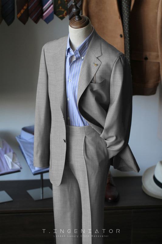 (half canvas) light grey superfine merino wool suit