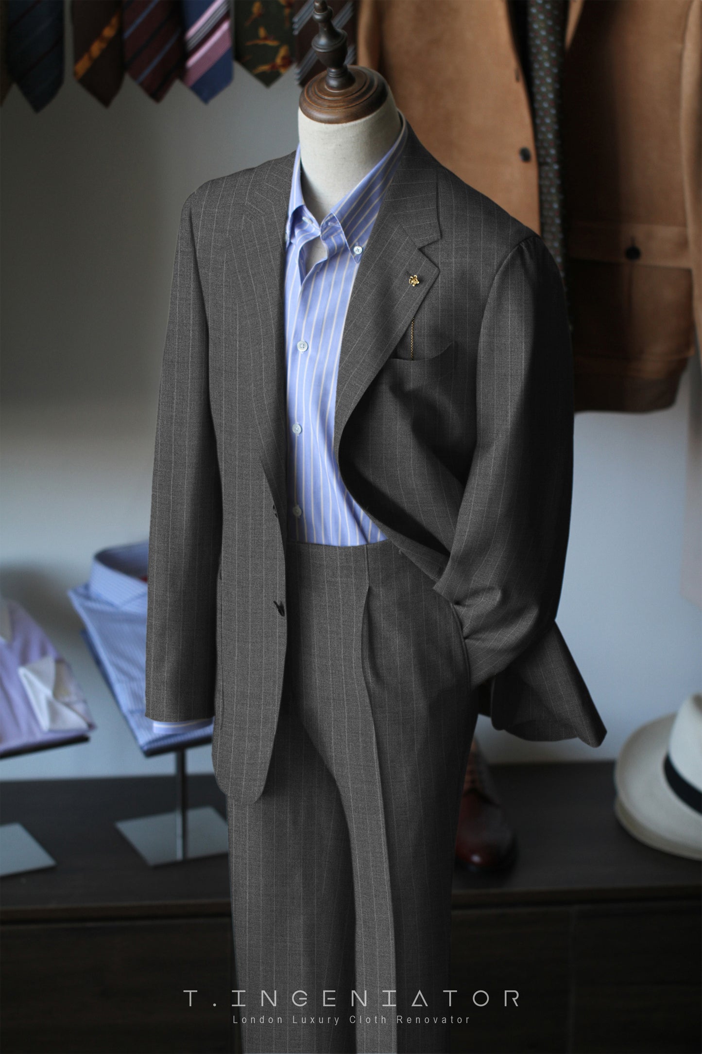 (half canvas) navy blue striped superfine merino wool suit