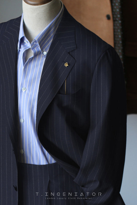 (half canvas) navy blue striped superfine merino wool suit